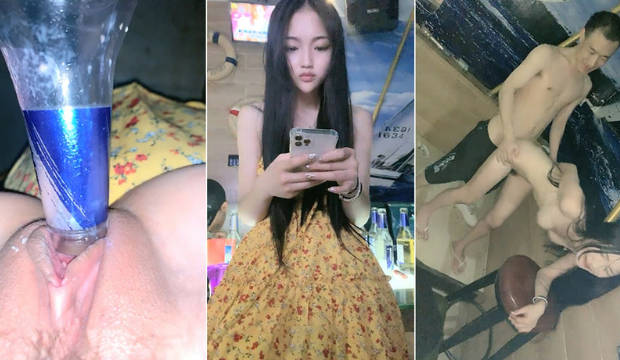 00后清纯女神级萌妹KTV赴约,碎花连衣裙少女感十足,KTV里边唱歌壹边拿啤酒瓶摩擦小茓